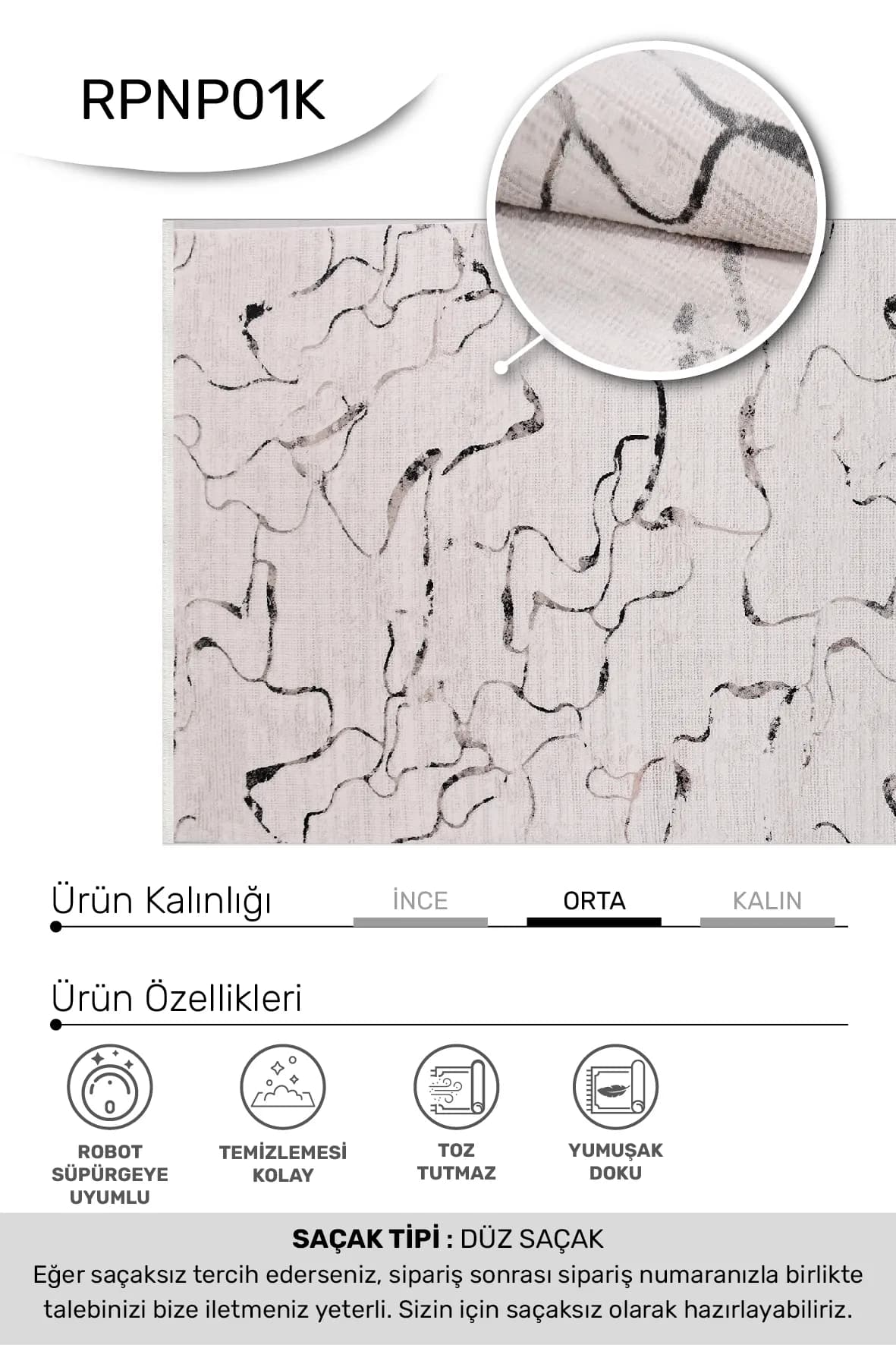 BONAPARTE-Krem/Siyah- Özel Ölçü-Salon , Oturma Odası ve Koridor Halısı-Robot Süpürge Uyumlu-Kolay Temizlenebilir-Uygun Fiyat