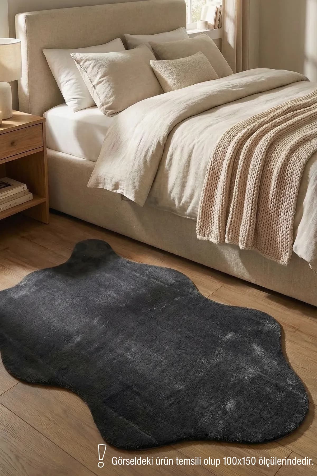 POLY Peluş Post Şeklinde Halı- Antrasit - Salon-Antre-Oturma Odası-Yumuşak-Kaymaz Taban-Yıkanabilir–Modern-Uygun Fiyat