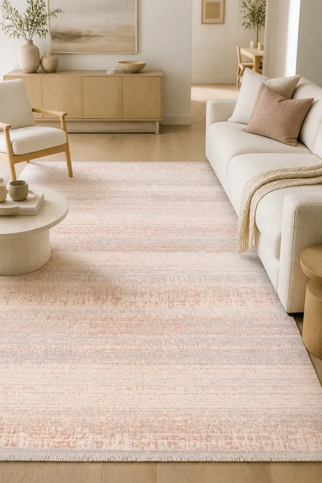 Pudra ve gri tonlarında soft dokulu modern halı